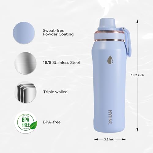 24oz Insulated Water Bottle, Wide Mouth Spout Lid, BPA-Free | Tritan spout lid, BPA free, 18/8 stainless steel body, Cold 24H, hot 12H, Wide mouth fits ice, Fit car cup holder,Blue - color: Sky Blue