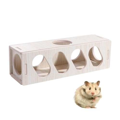 Hamster Wooden Tunnel, Pet Mouse Training Hideout Tunnel Small Animals Exploring Toy Natural Wood Rat Secret Peep Shed Tunnel