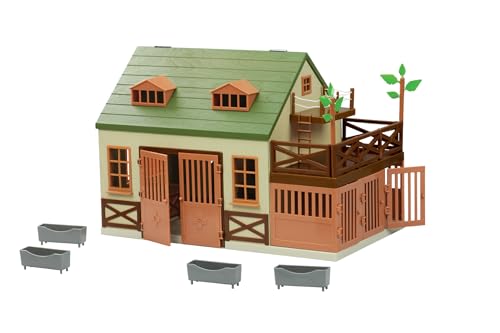 Terra by Battat Animal Hospital Wooden Vet Clinic Toy Barn Playset | 15-piece wooden animal hospital with openable rooftop, ladder, 5 fences, 2 trees, exam table and scale, Playsets, 3+ Years - style: Wooden Vet Clinic