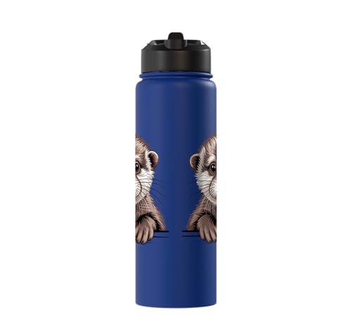Cute Otter Pup Funny Peeking Pocket Animals Stainless Steel Insulated Water Bottle - color: Royal Blue