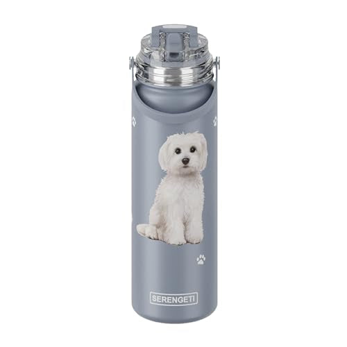 SERENGETI 24 Oz Water Bottle Stainless Steel with Spill Proof Lid - Double walled Vacuum Insulated water flask - Realistic 3D Print of your favorite dog (Maltese) - color: Maltese