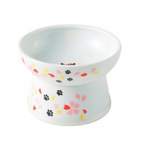 Necoichi Ceramic Elevated Cat Food Bowl (Sakura, Regular Flat) - color: Sakura, size: Regular