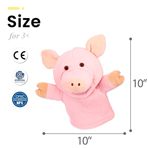 Easfan Pink Pig Hand Puppet with Movable Mouth Plush Toy for Kids 10" | Role play preschool teaching, cute Pig stuffed animal, creativity imagination, Easter Christmas birthday holiday gift - style: Pig