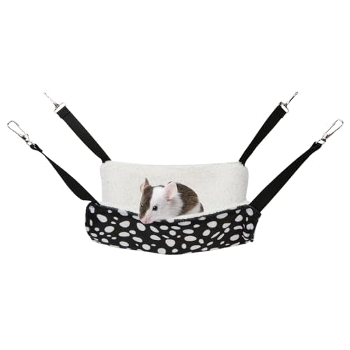 Wontee 2 Pack Small Animal Hammock Soft Fleece Sleeping Bed for Mice Rat Chinchilla Guinea Pig Ferret Kitten Cat Rabbit (S: 10.6x10.6inch, Black White Dot) - size: S 10.2" x 10.2"
