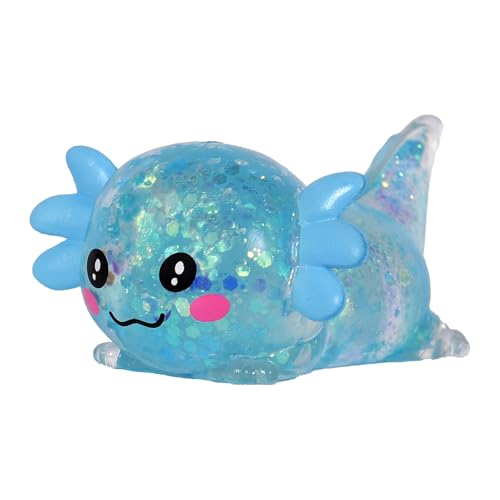 3.94 in Blue Glitter Crawling Axolotl Squishy Slow Rising | Soft TPR, Floating Glitter, squeeze toy, busy hands, stress relief, focus support, home, class, travel, kids and adults - color: Blue