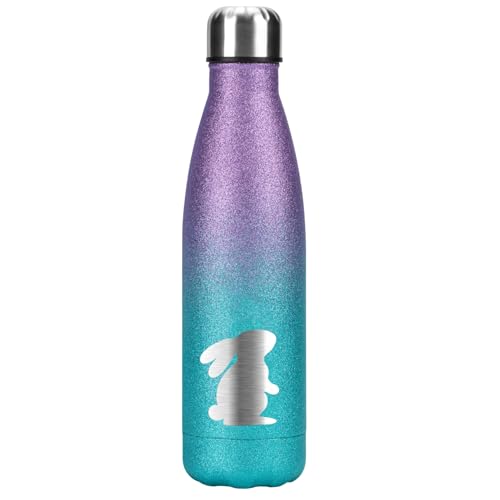 Onebttl Bunny Gifts for Women Girls, 17oz Stainless Steel Water Bottle for Rabbit Lovers, Blue & Purple Glitter with Laser Engraved Design, Bunny Lover Gifts for Easter, Christmas, Birthday