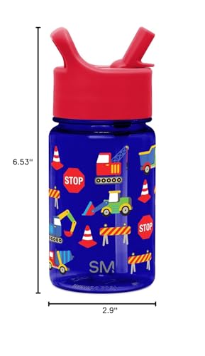 Simple Modern Kids Tritan Plastic Summit Water Bottle | 12 oz BPA-Free Cup with Covered Leak Proof Straw Lid for Boys, Girls, Toddlers | Under Construction - color: -Under Construction, style: Covered Lid | 12oz