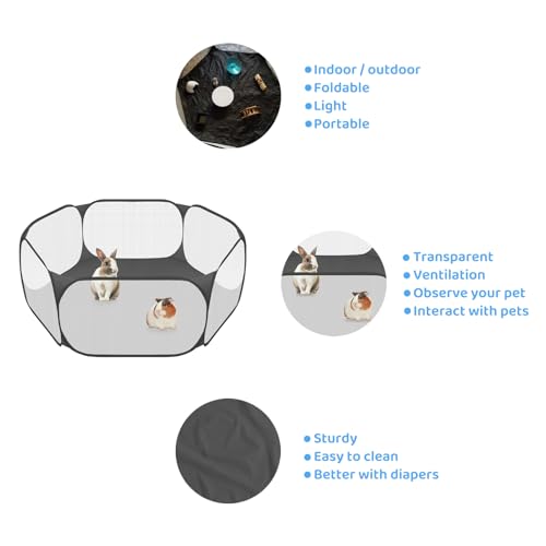 Amakunft Small Animal Playpen, Pop-Up Portable Play Yard for Guinea Pigs, Rabbits, Hamsters, Hedgehogs, Foldable Exercise Fence with Breathable Mesh for Indoor Outdoor Use | 47 x 24 x 15 in portable guinea pig play pen with breathable mesh, folds flat for