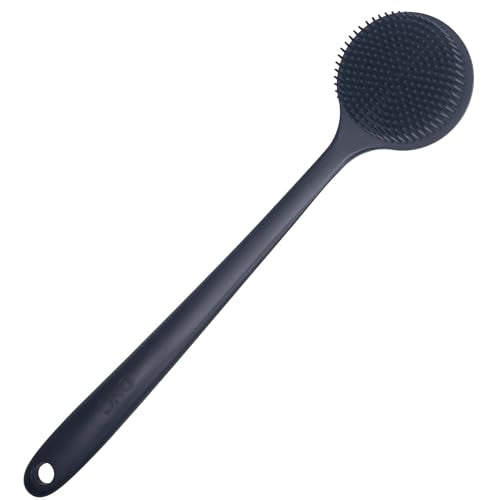 DNC Back Scrubber for Shower Soft Silicone Bath Body Brush with Long Handle (Black) - color: Black