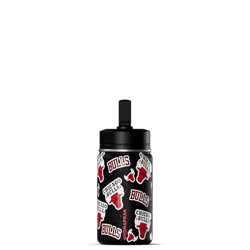 Hydrapeak NBA Officially Licensed Chicago Bulls Mini 14oz Kids Stainless Steel Water Bottle with Straw Lid & Flexible Handle, Double Wall Insulated, Spill Proof, Perfect for Back to School - color: Chicago Bulls