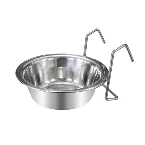 Wontee Pet Food Water Bowl Stainless Steel Hanging Feeder, S | Rust-proof, removable for easy refilling and cleaning, for feeding in cages/kennels/crates, for small dogs/cats/birds/rabbits - size: S