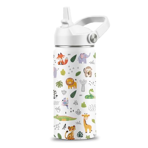 Animal Lovers Gifts,16 oz Water Bottle with Straw Lid, Animals Water Bottle | Stainless Steel Insulated Tumbler, Cute Wildlife Animals Cup Gifts for Birthday Christmas - color: Forest Animals