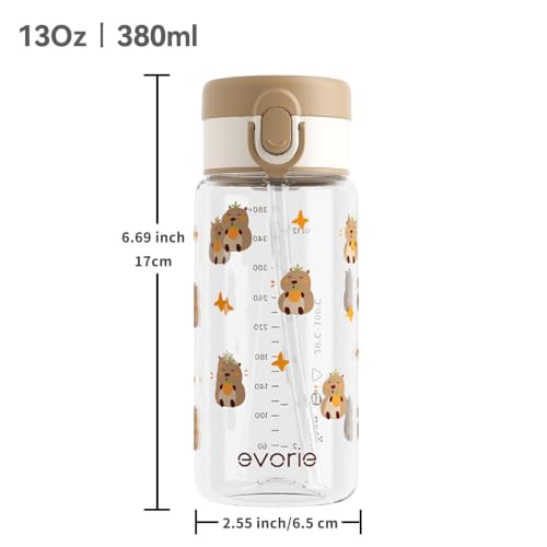Evorie Tritan Kids Water Bottle with Straw, Leak Proof Drink Bottle,13oz | Ages 3+, BPA-Free, Dishwasher safe, Easy to clean, Lightweight and easy to carry for school and travel, Capybara - color: Capybara