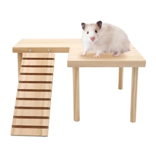 Hamster Wooden Platform with Legs, Large | Small Animal Climbing Ladder, Standing Rat Guinea Perch, Chew Toy, Cage Accessories - color: Platform-Large