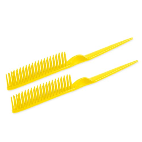SIMPOR 3 Row Hair Comb for Natural Detangling Curly, Hair Styling Brush, Nylon Bristle Unbraider Teasing Rat Tail Comb for Women Men Yellow - color: Yellow