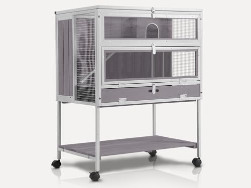 Guinea Pig Cage, Moveable Metal Frame Hamster Cage Anti-Chewing with Aluminium Alloy Edge, Hideouts, Ramps, Seesaws Chewing Toy, Deeper Pull-Out Leakproof Tray for Indoor Outdoor（White） - color: White