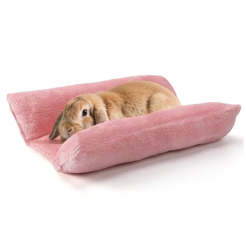 15.7" x 14" Soft Bunny Bed - Rabbit Bed, Warm Cuddle Cushion Plush Mat for Guinea Pig, Ferret, Small Animal - Pink - color: Pink