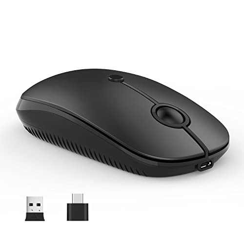 VssoPlor Type C Wireless Mouse, USB C MacBook Wireless Mouse, Black | Dual Mode Cordless Mice with USB and Type C Receiver Compatible with PC, Laptop, MacBook and All USB C Devices - color: Black