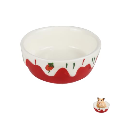3.4oz Small Animal Food Bowl, Heavy Anti-Tipping Ceramic Pet Bowls with Strawberry Pattern, Hamster Water Bowl for Gerbils/Guinea Pigs/Reptile/Bird, Easy to Clean Hamster Bowl (Red, A) - color: Red