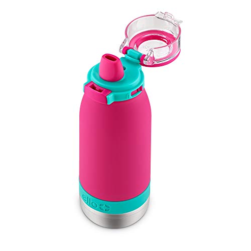 Ello Emma Vacuum Insulated Stainless Steel Water Bottle with Locking Leak Proof Lid and Soft Straw, BPA Free, Tropical Pink, 14oz - color: Tropic Pink