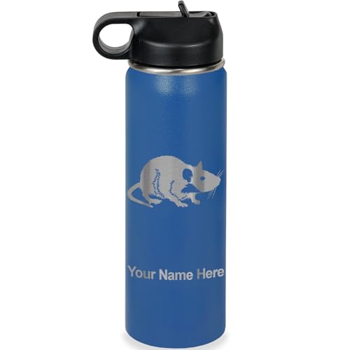 LaserGram Personalized 20oz Water Bottle, Rat (Dark Blue) | Engraved Gift, Vacuum Insulated Stainless Steel, Flip-Top Straw Lid, Laser Engraved With Your Name - color: Dark Blue, size: 20 Ounces