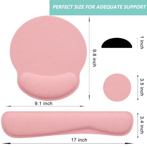 Keyboard Wrist Rest Pad Mouse Pad with Wrist Support Set of 3, Mousepad with Non-Slip Rubber Base, Ergonomic Memory Foam Mouse Wrist Cushion Support for Home Office Laptop Computer, Pink - color: Pink