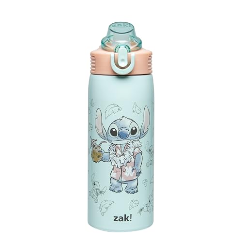 Zak Designs Disney Stitch Sage 19oz Leak-Proof Straw Kids Water Bottle | BPA Free, Insulated Stainless Steel, Cupholder Friendly, Dishwasher Safe, Lid Lock, Handle, For School, Home, Travel, Outdoor - color: Stitch (Sage)