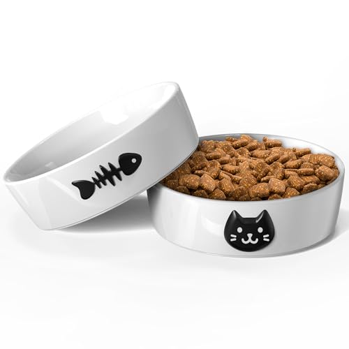 Ceramic Cat Bowls Set, 5.3''×1.5'', with Anti-Slip Rings, 1 Cup Capacity