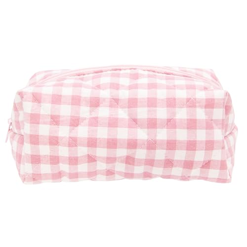 PAZIMIIK Cozy Makeup Bag for Women,Zipper Cosmetic Pouch,Checkered Pink | Soft Cosmetic Organizer for Makeup,Skincare,Toiletries,Daily Beauty Essentials,Purse,On-the-Go,Bridesmaid Gifts - color: Checkered Pink