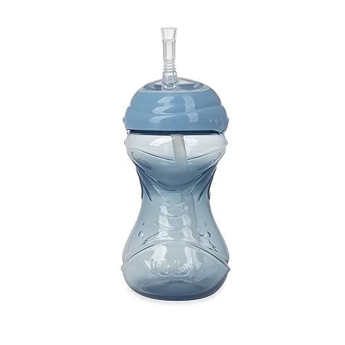 Nuby 3 Piece No-Spill Easy Grip Cup with Flex Straw, Clik It Lock Feature, Neutral, 10 Ounce - color: Blue, Gray, & Aqua