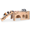 2-Story Guinea Pig Hideout Castle, Easy Assemble Thick Wood with Ramp | Large 2-Story Castle | 7mm Thick Pine Wood (40% Thicker) | Full Round Corner | Freely Mountable Ramp, Modular & Washable Pad
