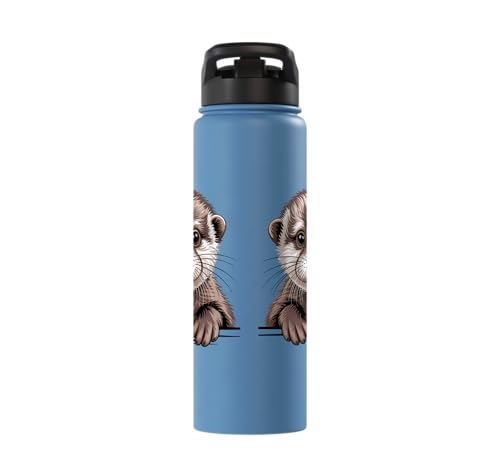 Cute Otter Pup Funny Peeking Pocket Animals Stainless Steel Insulated Water Bottle - color: Light Blue