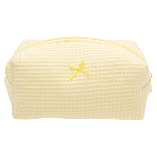 PAZIMIIK Cozy Makeup Bag for Women,Zipper Cosmetic Pouch,Waffle Yellow | Soft Cosmetic Organizer for Makeup,Skincare,Toiletries,Daily Beauty Essentials,Purse,On-the-Go,Bridesmaid Gifts - color: Waffle Yellow