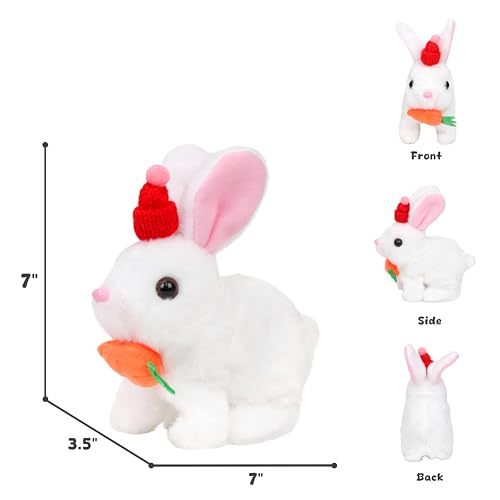Easfan Bunny Plush Jumping Spotted White Rabbit with Hat Hopping Ears Nose Moving Educational Plush Toy Singing Shaking Glowing Interactive Toy Electric for Toddlers Kids - style: Bunny_White_Hat
