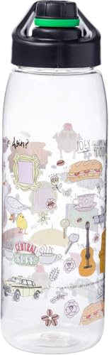Silver Buffalo FRIENDS Central Perk Doodles Quotes, Water Bottle, 28oz | TV Show, Iconic Frame and Chick and Duck, Yellow, Joey Doesn't Share Food, How You Doin, Includes Screw Top Lid, Picture - color: Friends Iconic Doodles, size: 28 Ounces