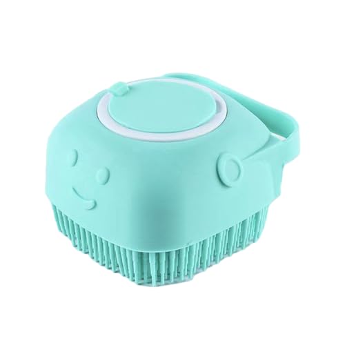 Pet Grooming Brush Bath Soft Silicone Bristle Brush with Soap and Shampoo Dispenser (Blue)
