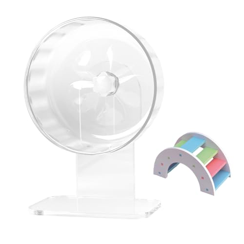 Hamster Wheel, Silent Running Exercise Wheel with Adjustable Stand for Hamster Guinea Pig Gerbil Hedgehog Small Animal Cage Accessories (Clear, 7.1inch/18cm) - size: 7.1inch/18cm