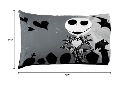 Nightmare Before Christmas Jack Sally Kids Pillowcase Reversible, Gray | 20 x 30 Inches, Official Product, Soft Microfiber, Double-Sided, Standard Size, Machine Washable, Kids Gift - color: Gray - Nightmare Before Christmas
