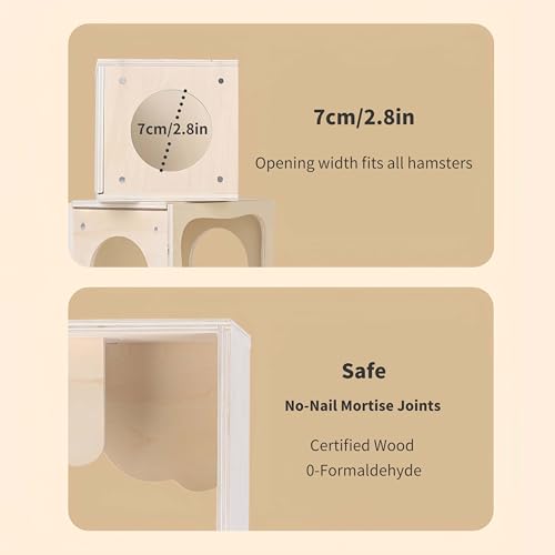 Marchul Magnetic Hamster Hideout Wooden House Chamber for Small Animals Pets Tunnel Exploring Toys for Dwarf Hamsters, Syrian, Gerbils, Hedgehogs, Rats, Mice (Living Room)