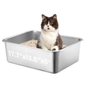 Stainless Steel Cat Litter Box, 17.7"x13.8"x6", Large | Non-Sticky, Smooth Metal Litter Box for Indoor Cats, Leak-Proof, Easy to Clean, Non-Slip, High Sided, Easy Entry - size: 17.7”x13.8”x6”