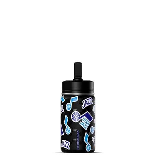 Hydrapeak NBA Officially Licensed Utah Jazz Mini 14oz Kids Stainless Steel Water Bottle with Straw Lid & Flexible Handle, Double Wall Insulated, Spill Proof, Perfect for Back to School - color: Utah Jazz