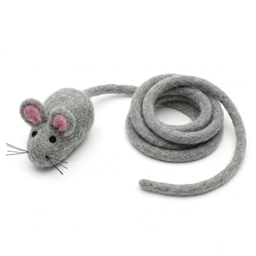 Glaciart One Felt Mouse Cat Toy – Soft Fuzzy Enrichment 100% Natural Wool - Interactive Catnip Play Cat Toy Set - Safe for Pets, Non-AZO Colored Dyes - 100” Long - color: Grey, size: Large
