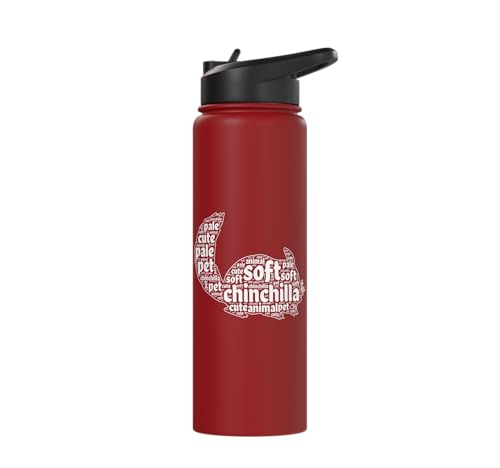 Chinchilla Word Cloud Pet Animal Funny Chinchillas Stainless Steel Insulated Water Bottle - color: Red