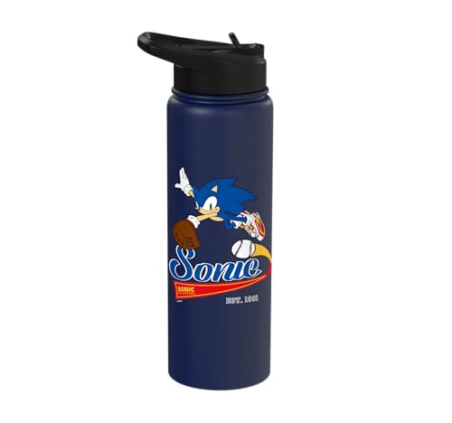 Sonic the Hedgehog - Sonic Baseball Est. 1991 Stainless Steel Insulated Water Bottle - color: Navy Blue