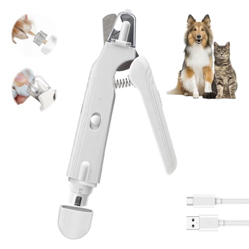 2-in-1 Dog & Cat Nail Clippers & Grinder with LED Light to Avoid the Quick | Quiet USB Rechargeable Pet Nail Trimmer with Safety Guard for Small Medium Large Pets