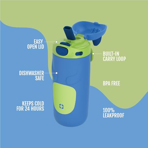 Ello Ellies 12oz Stainless Steel Leakproof Kids Water Bottle, Dog | Insulated kids water bottle with straw, leakproof locking lid, carry handle, and stainless steel fun animal design for school - color: Dog, size: 12 Ounces