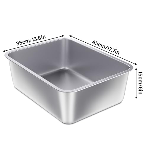 Stainless Steel Litter Box, 17.7"x13.8"x6" Medium to Large Metal Litter Box for Kitty/Cat/Rabbits, Easy to Clean, Non Stick Litterbox No Smell for Adult Cats - size: Medium(17.7"x13.7"x6")