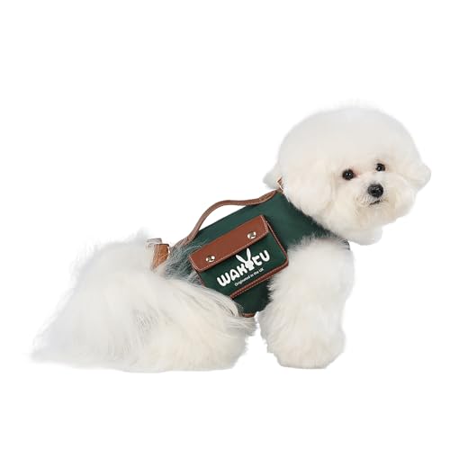 Wakytu Dog Lift Harness Dog Carrier Sling for Small Dogs & Cats,M | stylish puppy sling carrier with handle & pocket,adjustable leash,walking & travel - color: 1.0 Green, size: Medium(8-13 LBS)