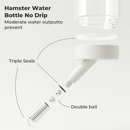 mini&moe Hamster Water Bottle for Glass Tank – Guinea Pig Water Bottle No Drip with Wooden Holder, Small Animal Water Dispenser for Rats, Chinchillas, Gerbils, Sugar Gliders