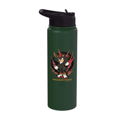 Sonic the Hedgehog 3 - Shadow "Fueled by Chaos" Stainless Steel Insulated Water Bottle - color: Dark Green